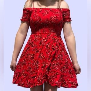 Xhilaration Strapless Dress in Red with Floral Design